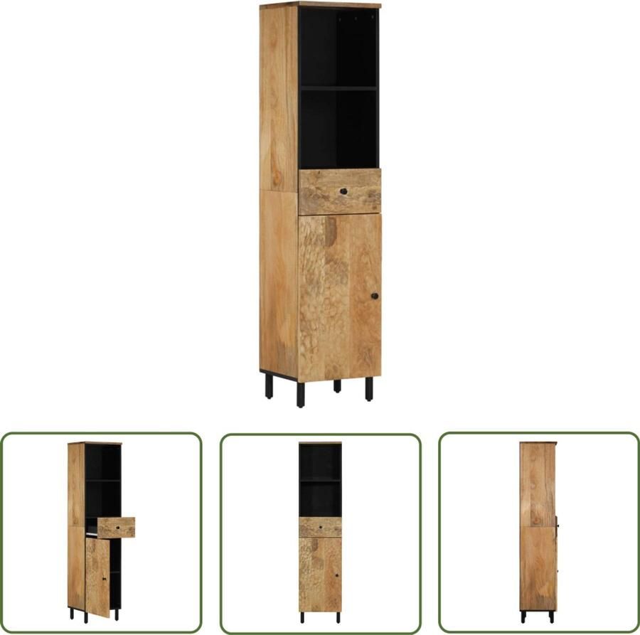 VidaXL The Living Store Badkamerkast 38x33x160 cm massief mangohout Badkamerkast Badkamerspiegel Mangohouten Kast Opbergkast Badkameroplossing