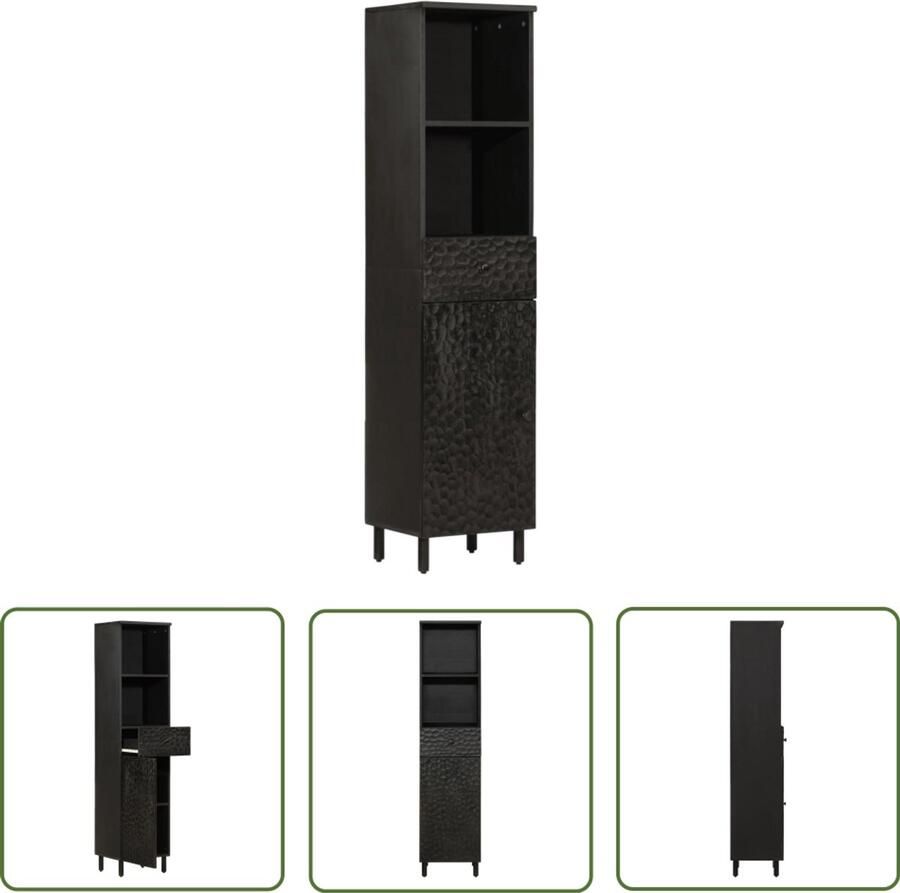 VidaXL The Living Store Badkamerkast 38x33x160 cm massief mangohout zwart Badkamerkast Badkamerspiegel Mango Wood Badkamerinrichting Opbergruimte