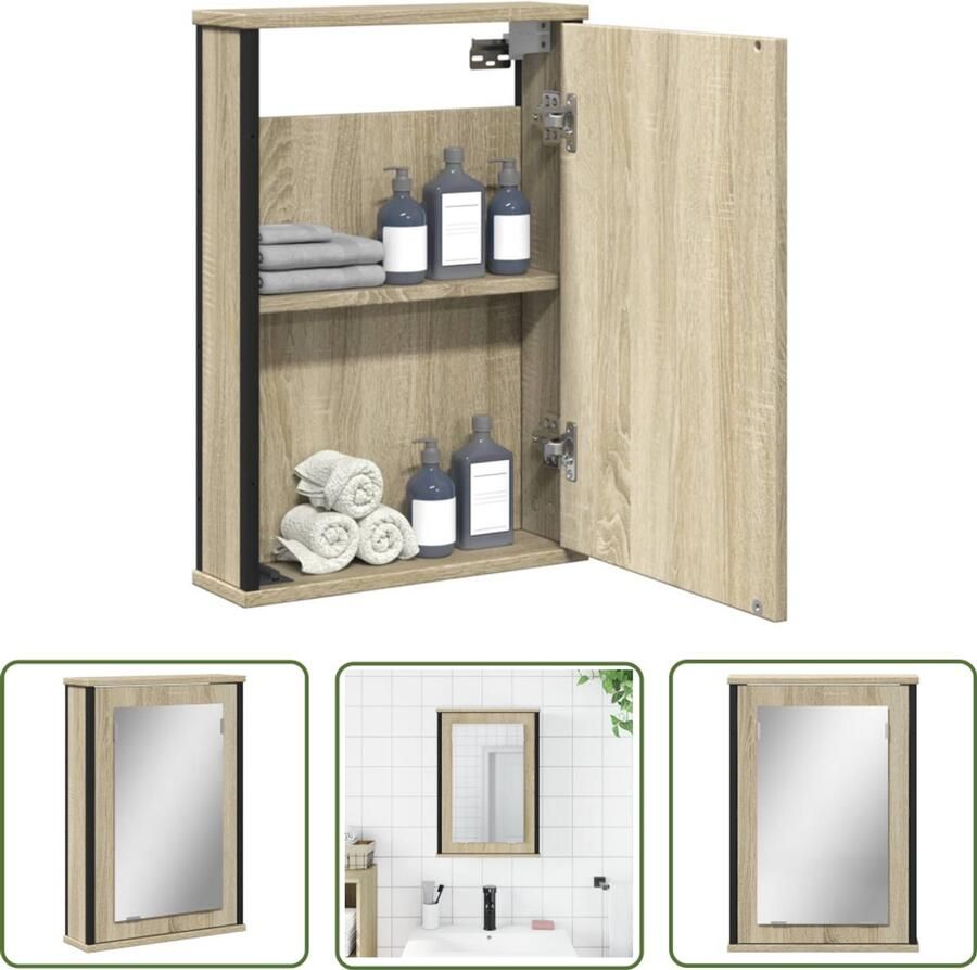VidaXL The Living Store Badkamerspiegelkast 42x12x60 cm bewerkt hout sonoma eikenkleur Badkamer Spiegelkast Badkamervlooring Sonoma Eiken Wandmontage Opbergruimte