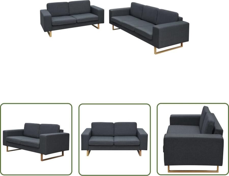 The Living Store Banken Set Donkergrijs Houten Frame Hoogwaardige Stof 2-zitsbank- 156x82x76cm 3-zitsbank- 200x82x76cm Banken Salon Meubilair Grijze Bank Leder Look Bank Comfortabele Bank