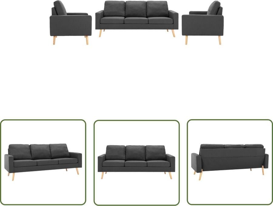 VidaXL The Living Store Bankenset Donkergrijs 1 Fauteuil 1 Tweezitsbank 1 Driezitsbank Zitkussens en Rugkussens inclusief - Foto 3