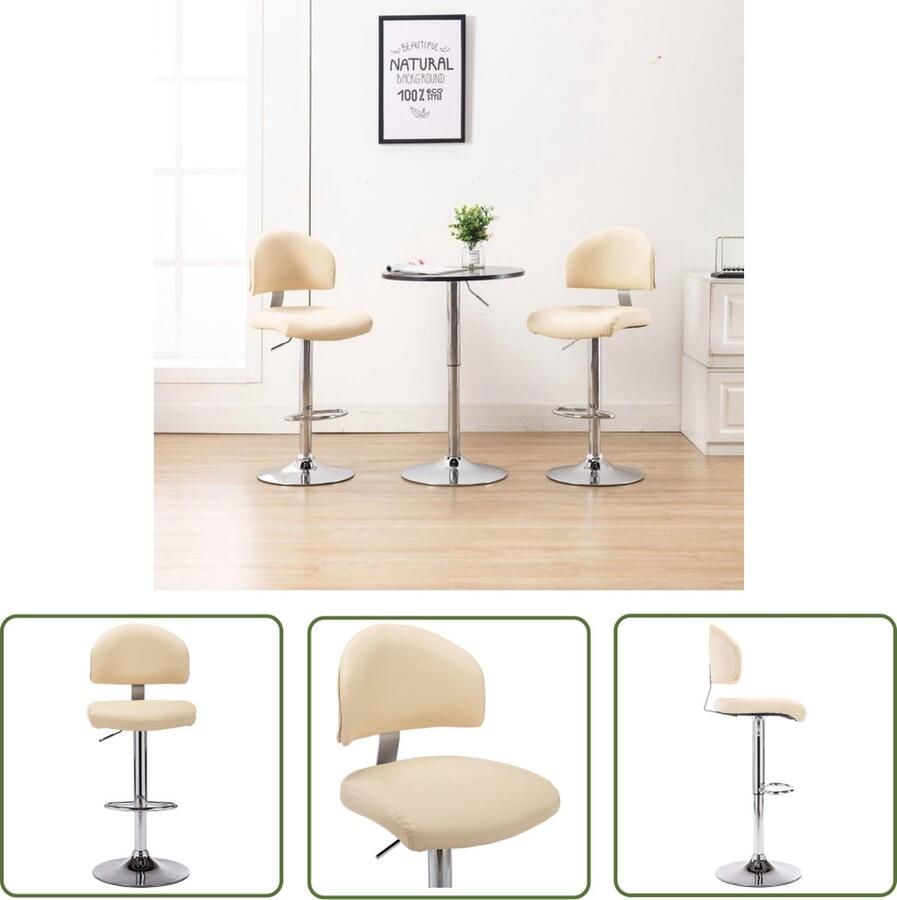 VidaXL The Living Store Barkruk Crème Kunstleer 43x47x(98-119) cm Ergonomisch Ontwerp - Foto 2