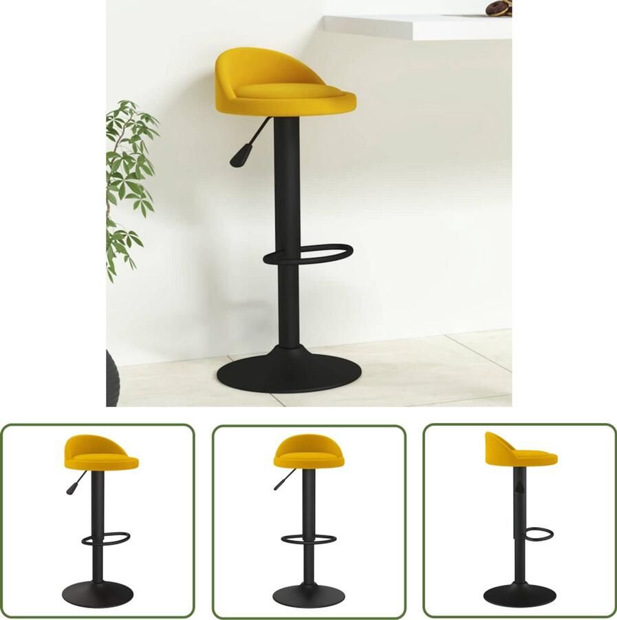 VidaXL The Living Store Barkruk fluweel geel Barkrukken Fluweelbarkruk Gele Barkruk Eetkamerstoelen Barstoelen