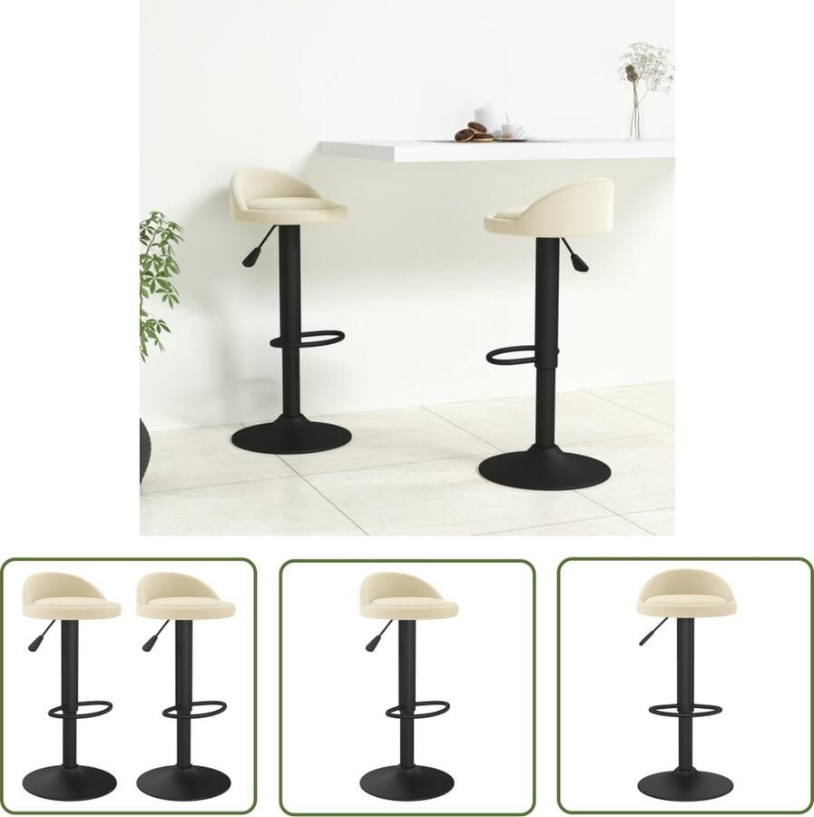 VidaXL The Living Store Barkruk Velvet Crème 36x38x(72-94) cm Gasveermechanisme 360 graden draaibaar - Foto 2