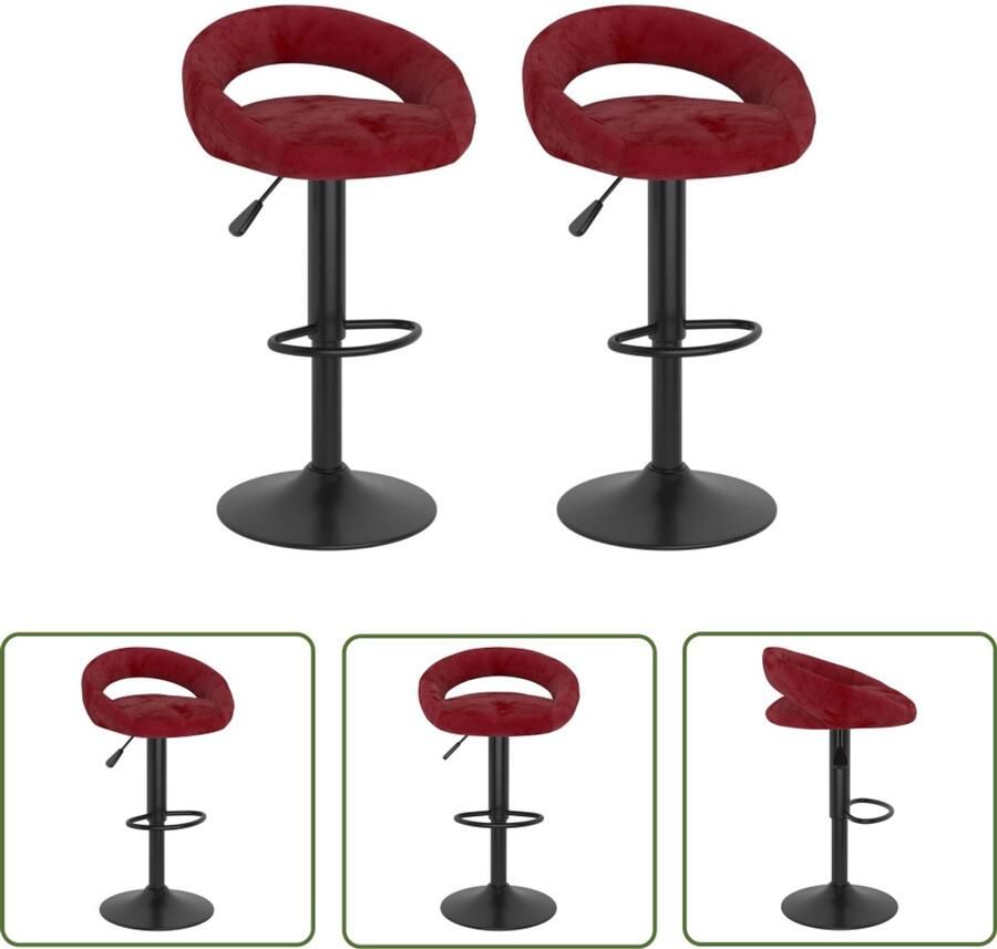 VidaXL The Living Store Barkrukken 2 st fluweel wijnrood Barkrukken Eetkamerstoel Stoel Velvet Rode Stoel