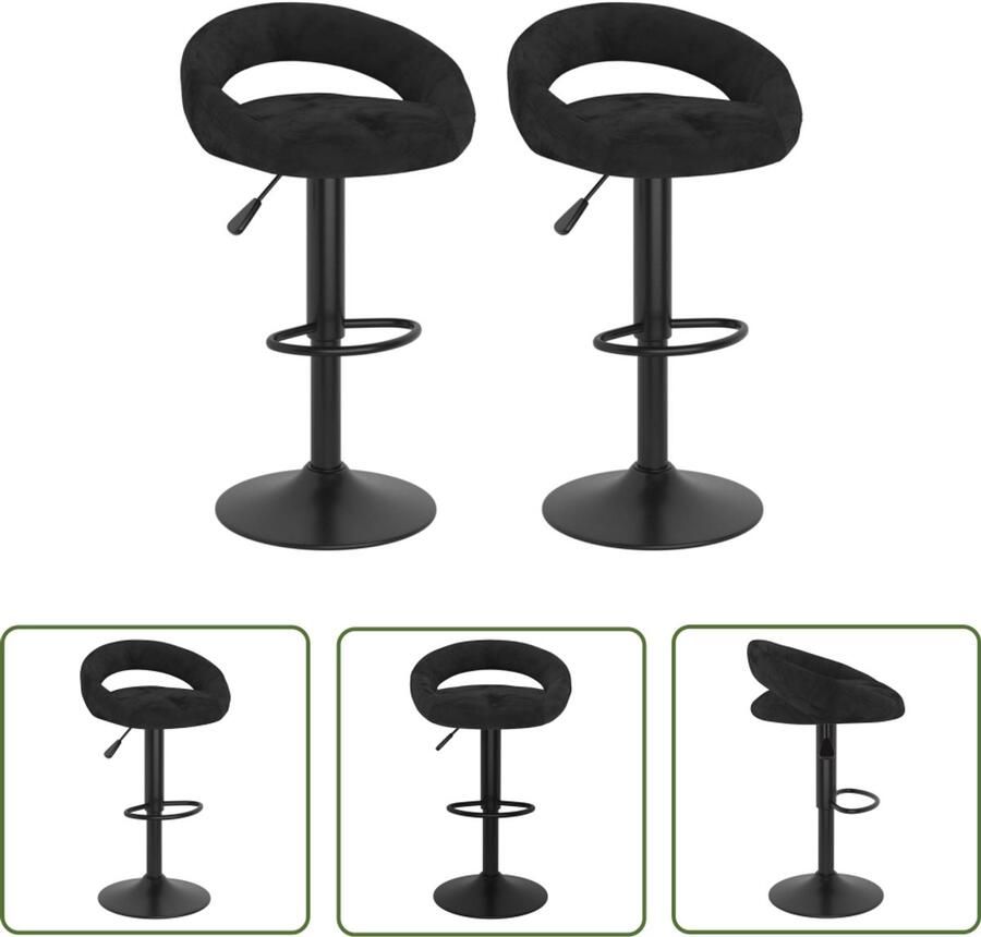 VidaXL The Living Store Barkrukken 2 st fluweel zwart Barkrukken Fluweel Stoffen Zwarte Barkrukken Krukken Eetkamerstoelen