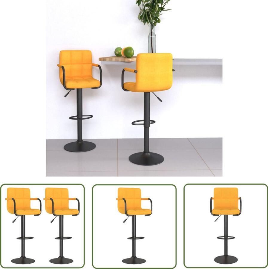 VidaXL The Living Store Barkrukken 2 st stof mosterdgeel Barstoel Stoel Mustard Geel Eetkamerstoel Barkruk