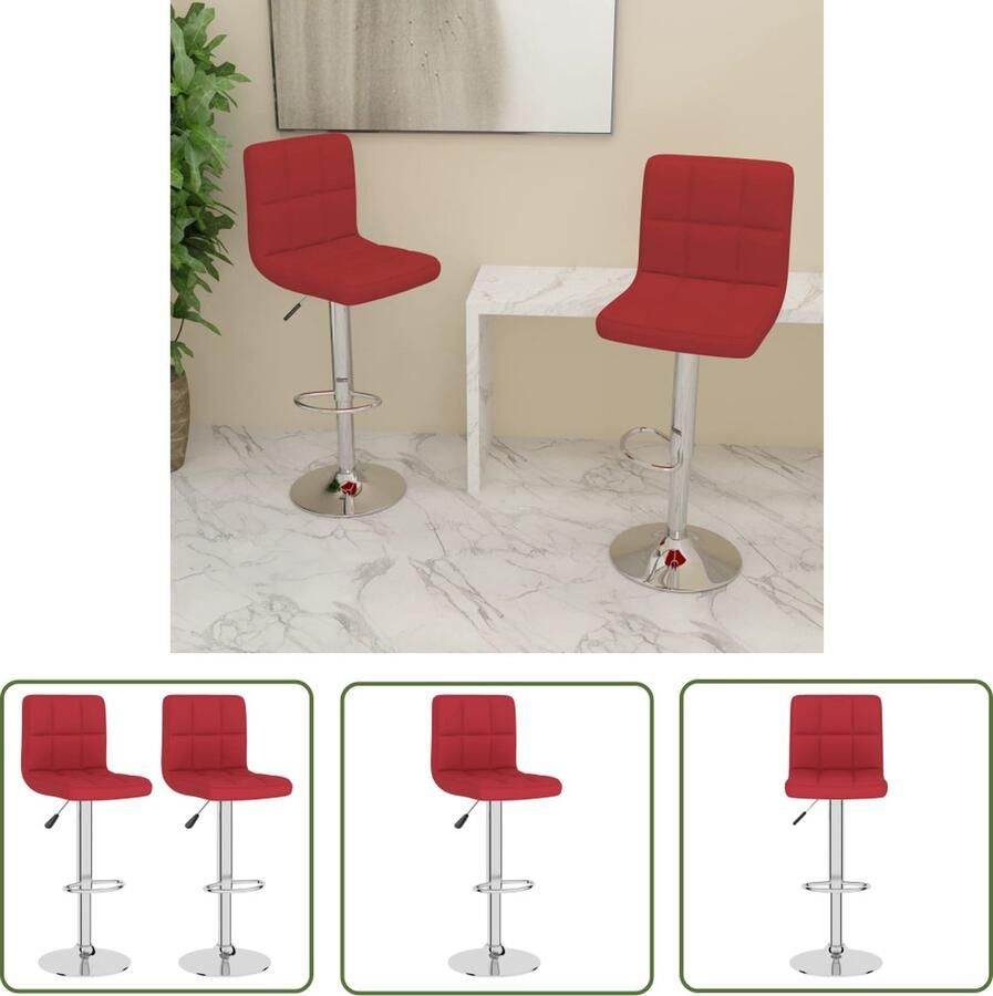 The Living Store Barkruk Stof Wijnrood 40x47x(90-111)cm Verchroomd Staal Barstoel Stoffen Barkruk Barkrukken Set Barkrukken Rood Adjustable Barstool - Foto 2