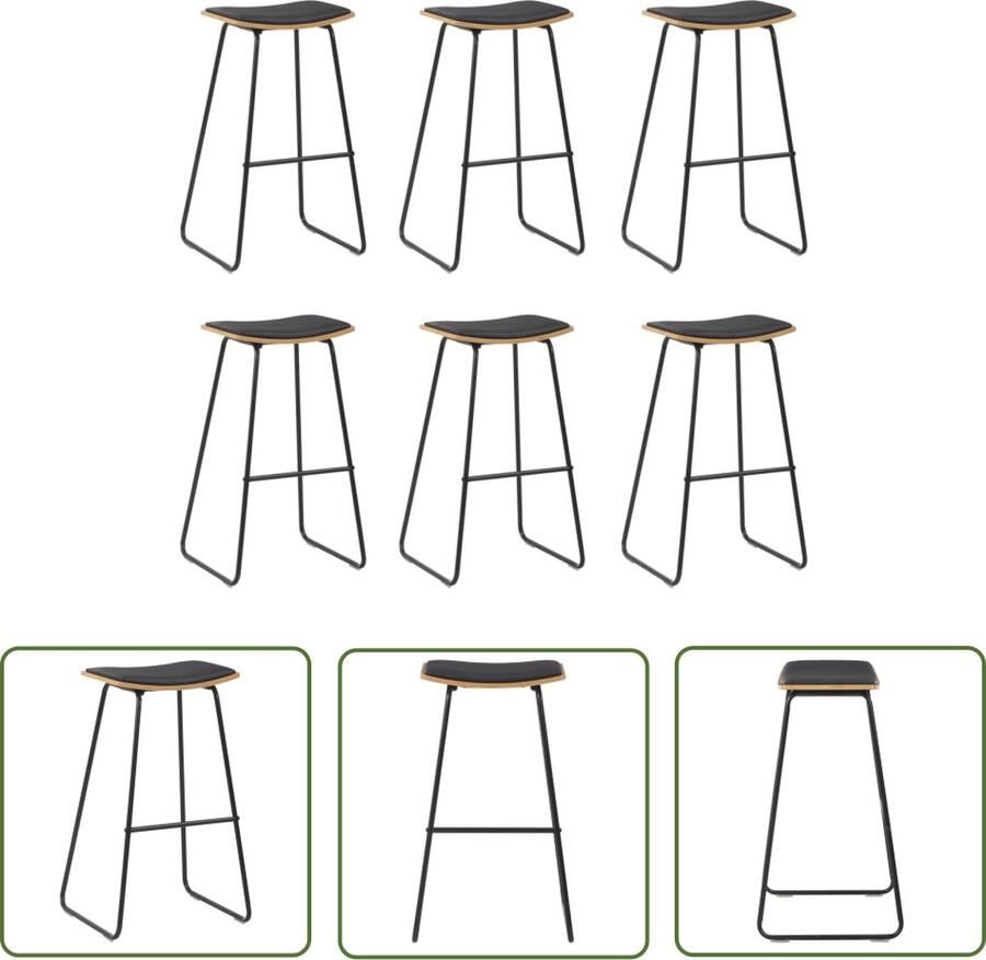 VidaXL The Living Store Barkrukken 6-delige set zwart 45 x 43 x 76 cm gepoedercoat staal en massief multiplex kunstleren zittingen The Living Store - Foto 3