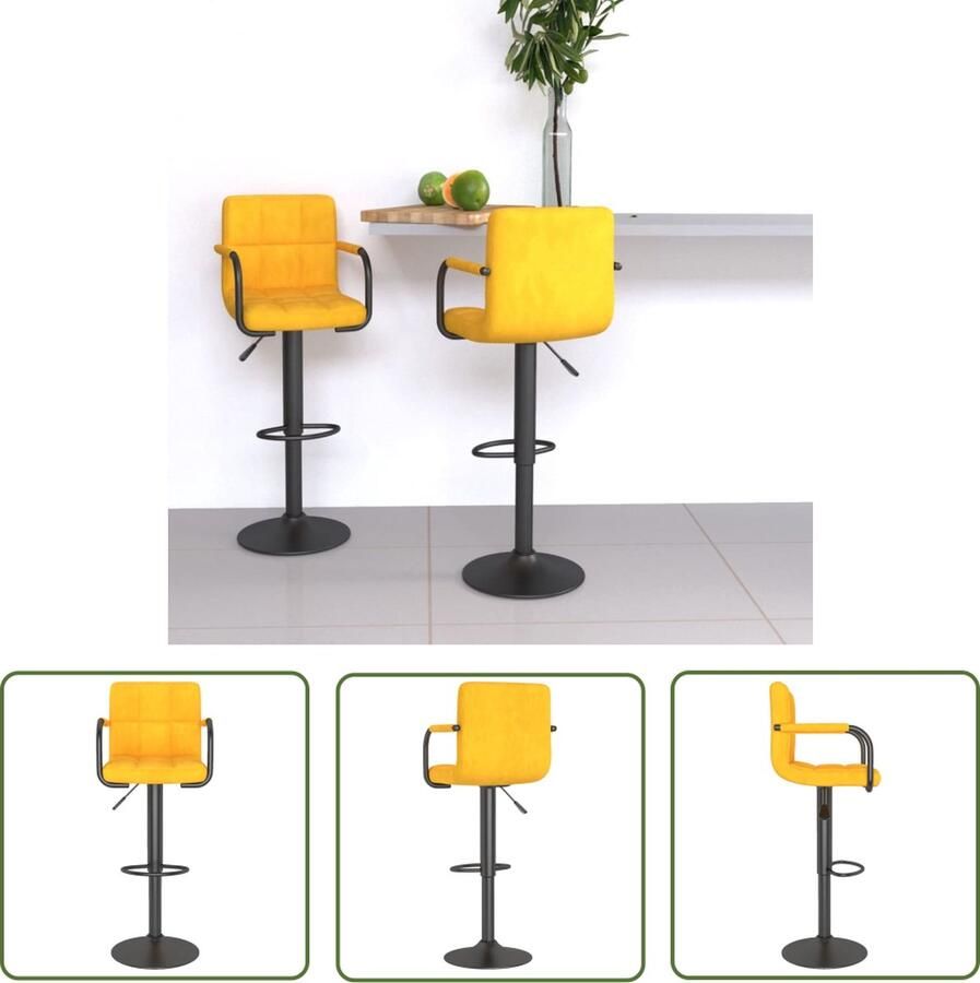 VidaXL The Living Store Barkrukken Fluweel Mosterdgeel Gepoedercoat staal 48 x 47 x (90 111) cm - Foto 2