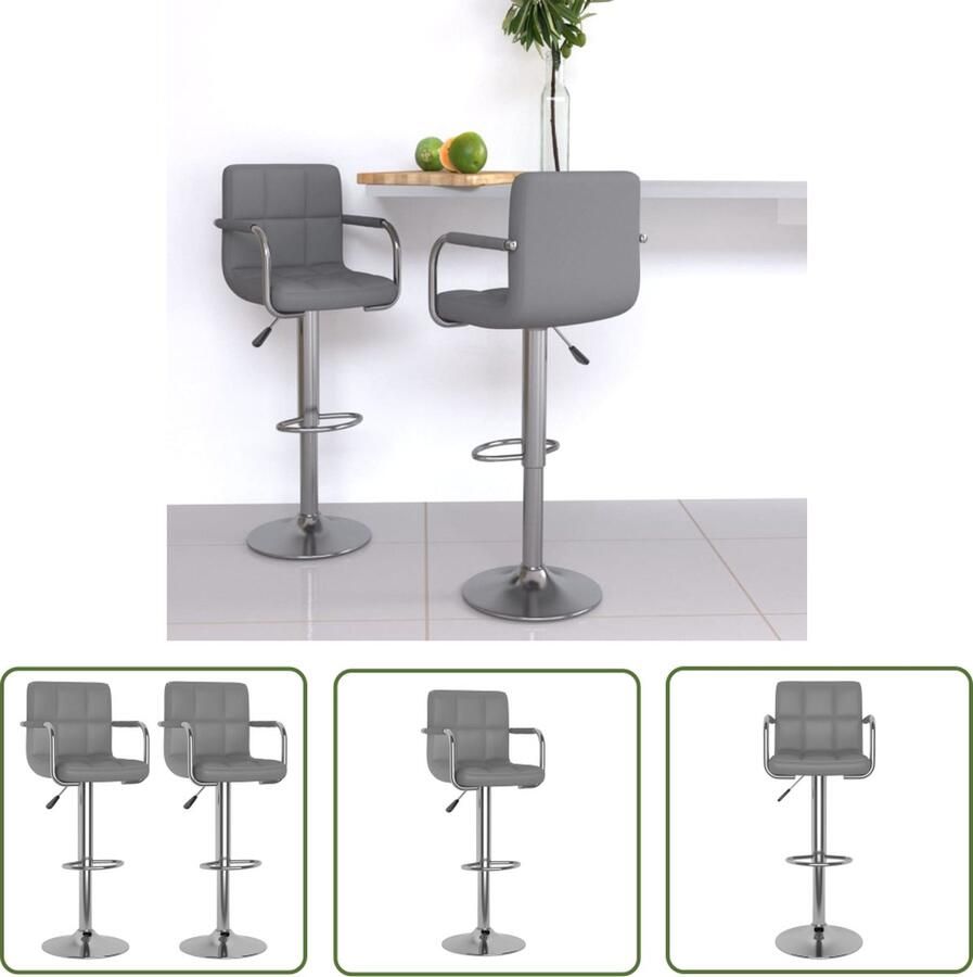 VidaXL The Living Store Barkrukken Grijs Verchroomd staal en kunstleer 48 x 47 x (90 111) cm 360 graden draaibaar - Foto 2