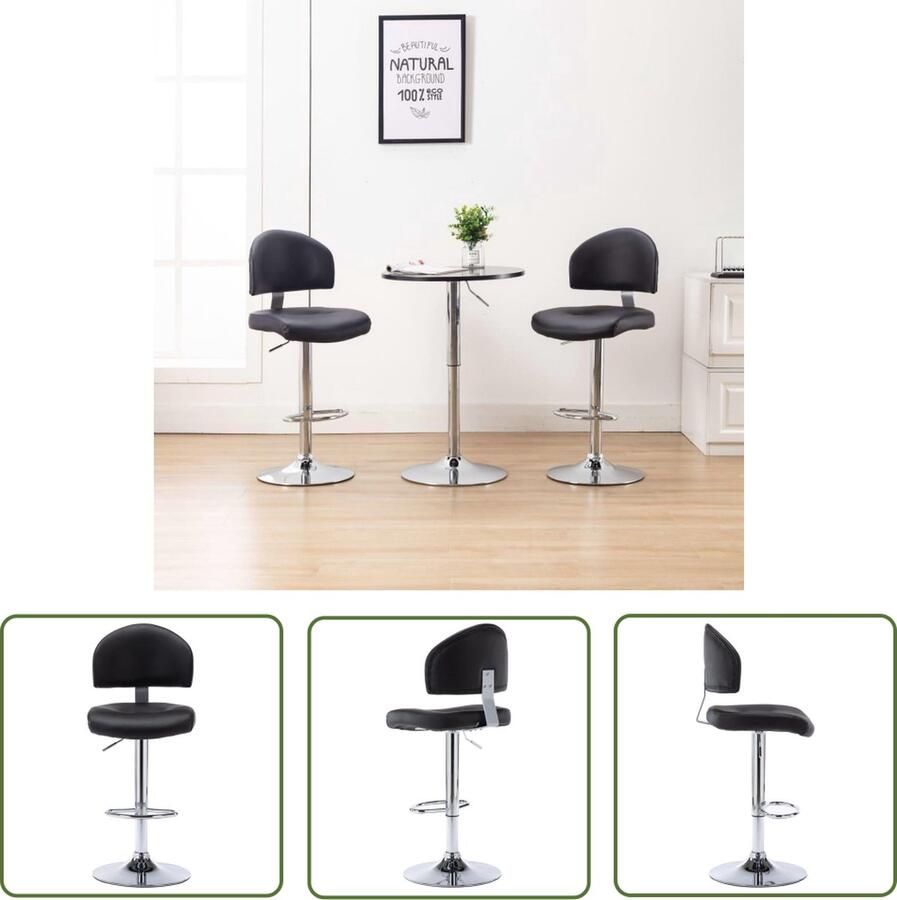 VidaXL The Living Store Barkrukken Zwart 43 x 47 x (98 119) cm Kunstleren bekleding en verchroomd stalen frame - Foto 2