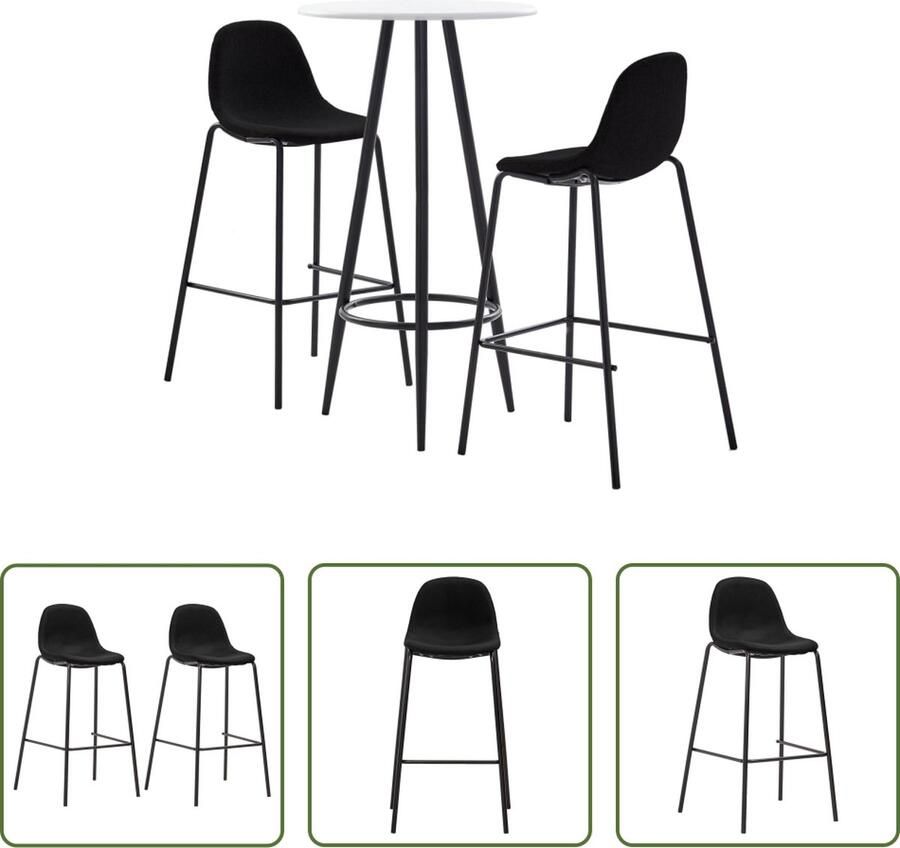 VidaXL The Living Store Barset Bartafel en 2 barstoelen Wit MDF tafelblad Gepoedercoat stalen frame Zwarte stoffen bekleding Ergonomisch ontwerp Eenvoudig te monteren Ideaal voor moderne woning tuin bar pub of restaurant