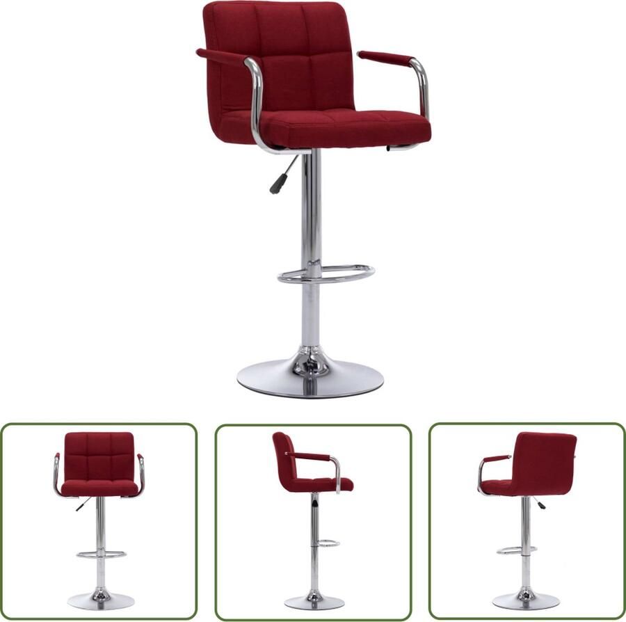 The Living Store Barstoel Wijnrood Verchroomd stalen frame Stoffen bekleding Afmetingen- 53 x 52 x 92-112 cm Gasveermechanisme 360 graden draaibaar Barstoel Barkruk Woonkamer Meubels Eetkamer Meubels Vintage Meubels