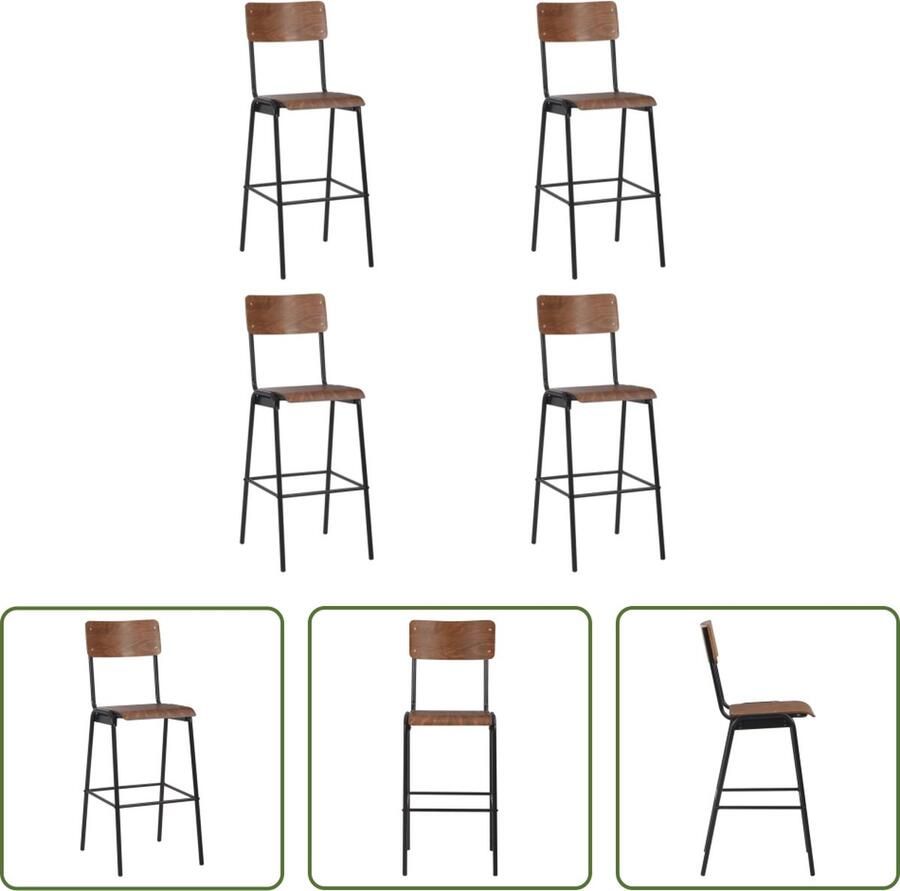 VidaXL The Living Store Barstoelenset Zwart 41.5 x 59 x 116.5 cm Stapelbaar Gepoedercoat staal en massief multiplex - Foto 2
