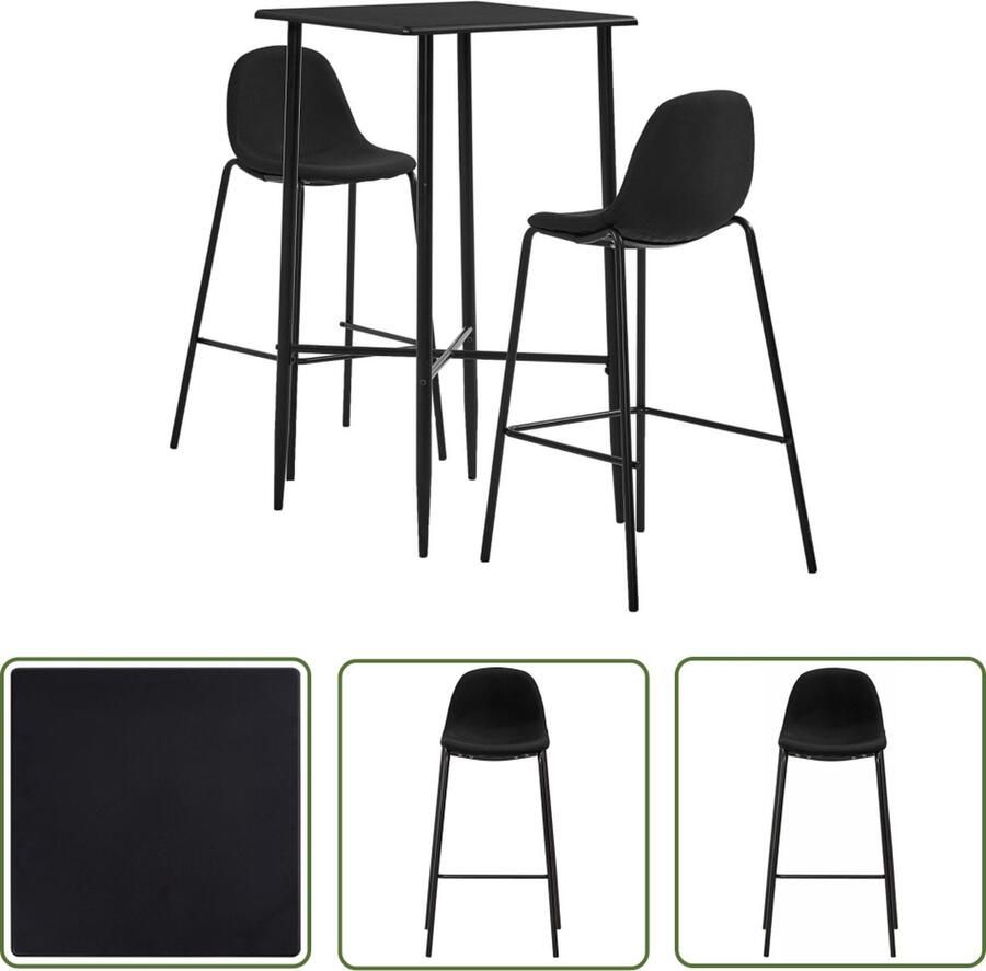 VidaXL The Living Store Bartafel en Barstoelen Zwart MDF PVC Gepoedercoat staal 60x60x111 cm Ergonomisch