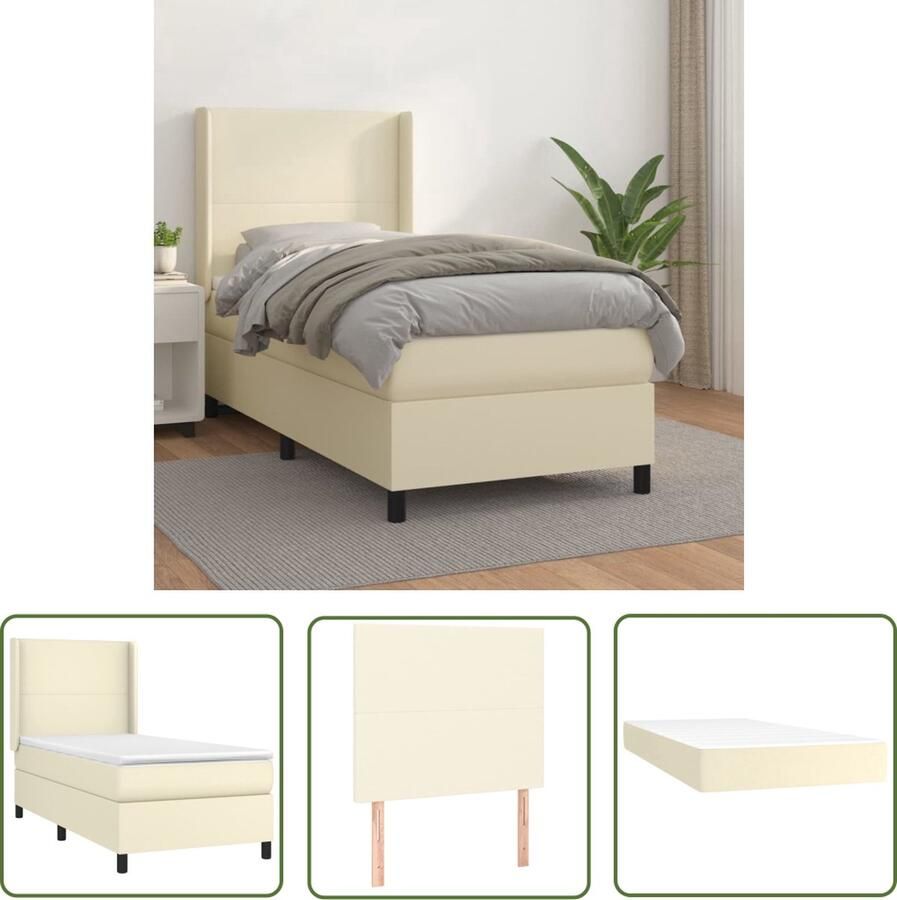 VidaXL The Living Store Bed Crème Kunstleer 203 x 103 x 118 128 cm Verstelbaar hoofdbord Pocketvering matras Huidvriendelijk topmatras