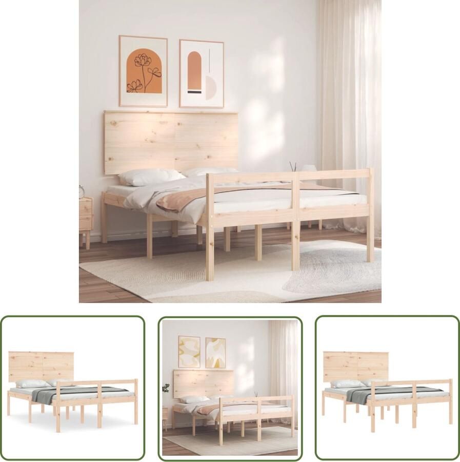 VidaXL The Living Store Bed Massief Grenenhout Onbehandeld 195.5 x 125.5 x 82.5 cm 120 x 190 cm Multiplex Lattenbodem