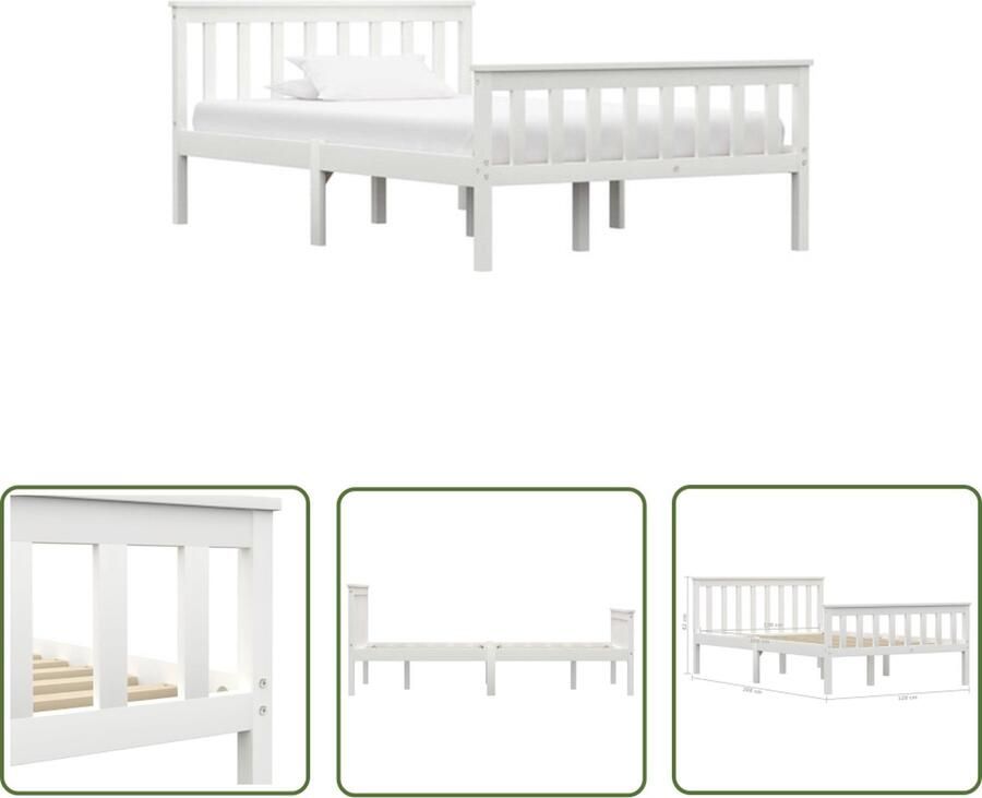 VidaXL The Living Store Bed massief grenenhouten frame wit 208 x 128 x 82 cm geschikt voor 120 x 200 cm matras