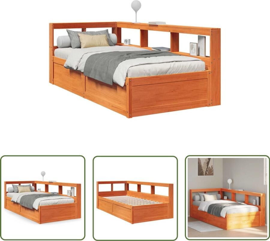 VidaXL Bed met boekenkast Grenenhout 100x200 cm Slaapkamersuite Houten Bed Tweepersoonsbed Boekenkastbed Compact Bed