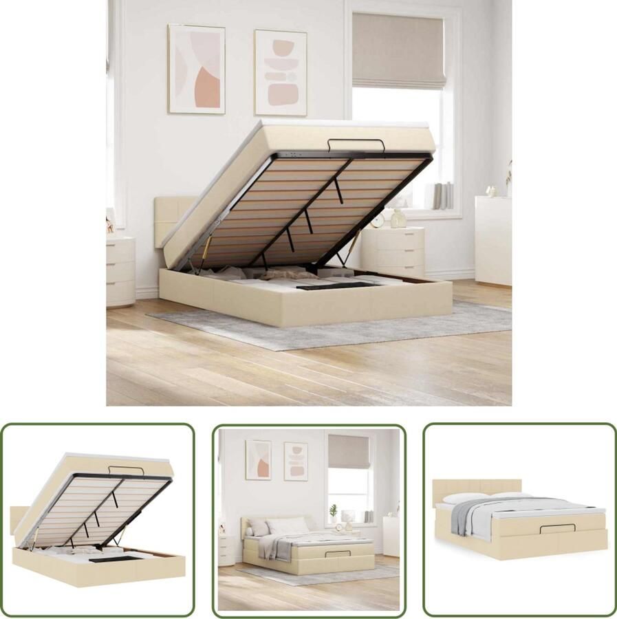 VidaXL The Living Store Bed met matras 140x190 cm stof crèmekleurig Poefbed Boxspring Tweepersoonsspringbed Stapelbed Kinderbed
