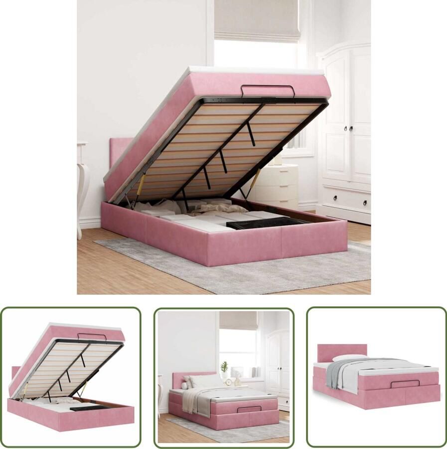 VidaXL The Living Store Bed poef met matras 120x190 cm fluweel roze Poefbed Tweepersoonsbed Boxspring Slaapbank Comfortabel Bed