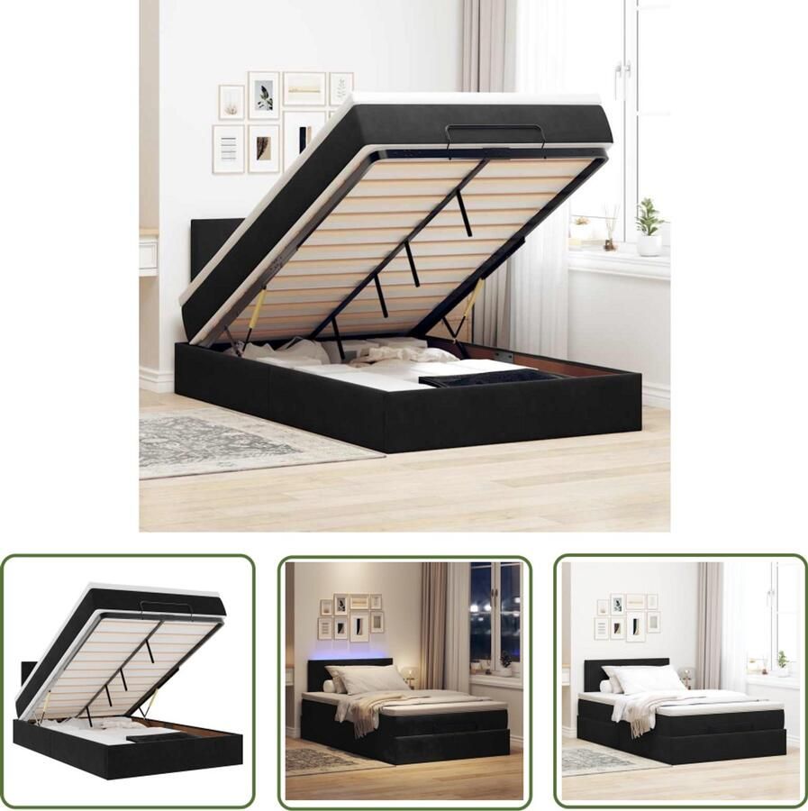 VidaXL The Living Store Bed poef met matras en LED's 120x190 cm fluweel zwart Comfortabel Bed Ottoman Bed Slaapcomfort Boxspring Bed Led Lamp