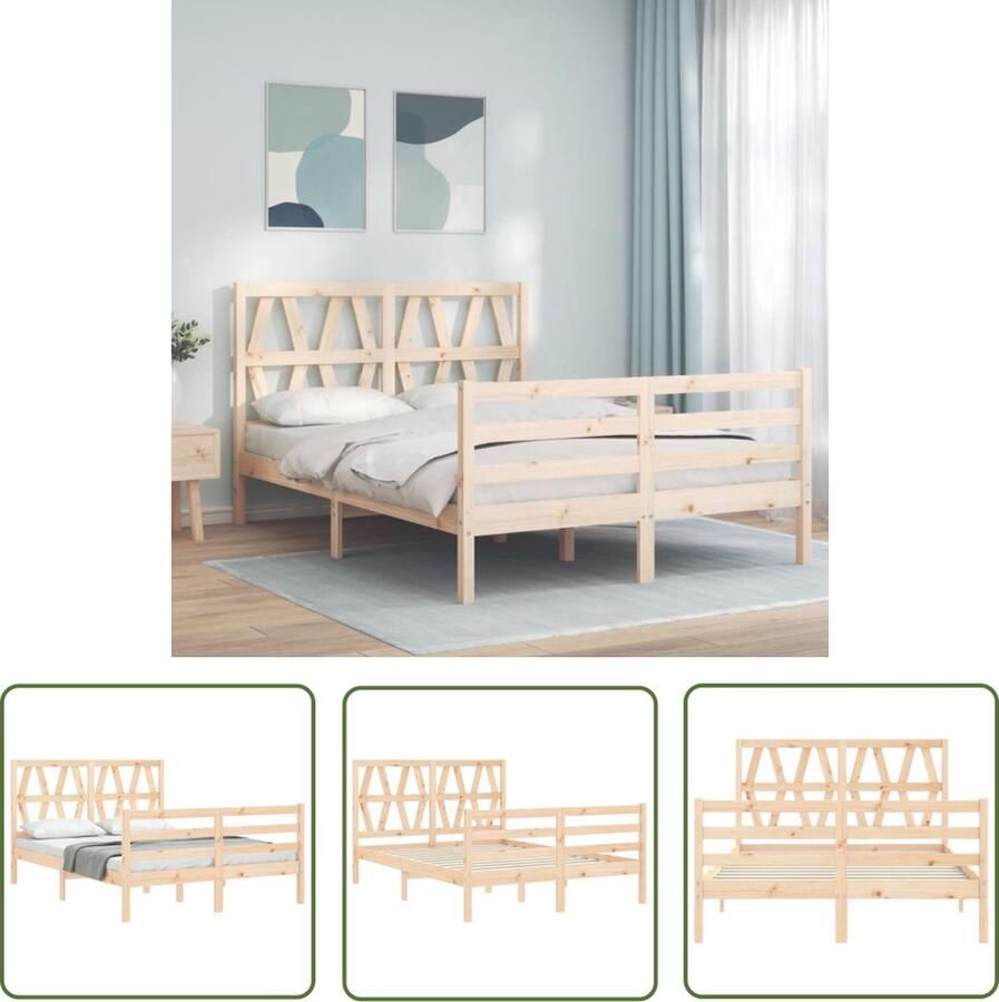 The Living Store Bedframe met hoofdbord massief hout 140x200 cm Bedframe Bedframes Bed Tweepersoonsbed Slaapkamermeubel Houten Bedframe Houten Bed Bedbodem Massief Houten Bedframe Ledikant Bedframe Met Hoofdeinde - Foto 3