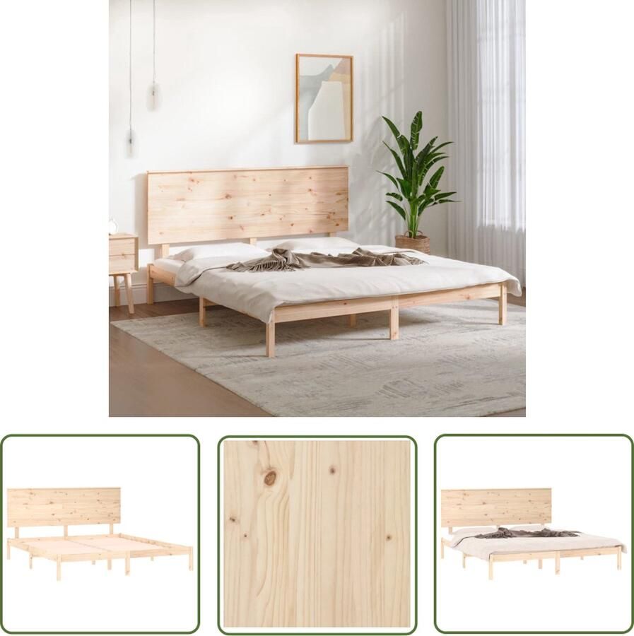 VidaXL The Living Store Bedframe Grenenhout 205.5 x 165.5 x 93.5 cm Massief Multiplex Lattenbodem