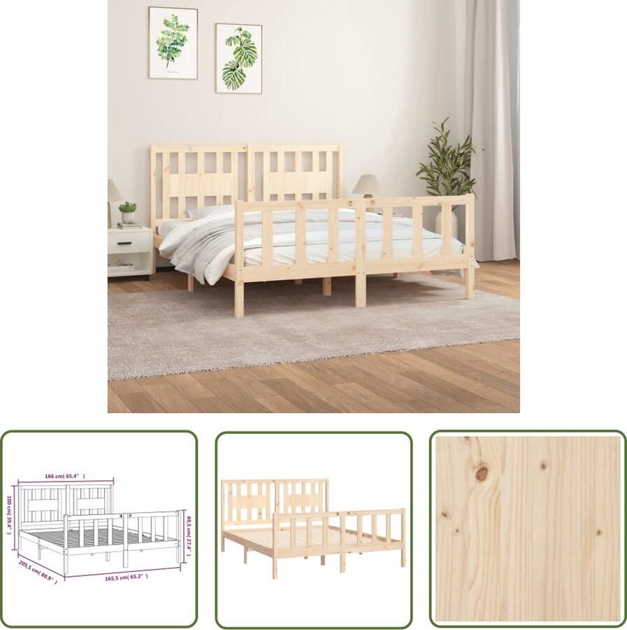 VidaXL The Living Store Bedframe Grenenhout Klassiek Houten Frame 205.5x165.5x69.5 cm Geschikt voor Matras van 160x200 cm The Living Store