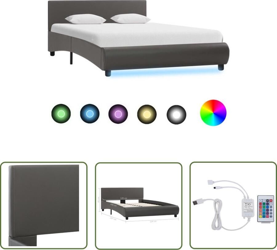 VidaXL The Living Store Bedframe Grijs Kunstleer 217x124x65 cm LED Strip Afstandsbediening