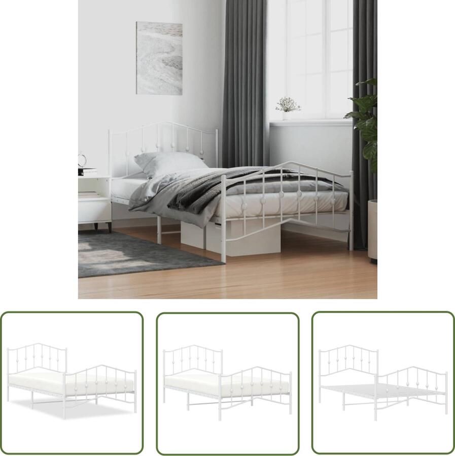 VidaXL The Living Store Bedframe Klassiek design Metalen constructie Metalen latten en poten Extra opbergruimte Functioneel hoofd- en voeteneinde Kleur- wit Afmetingen- 207 x 105 x 98 cm Geschikte matras- 100 x 200 cm Montage vereist