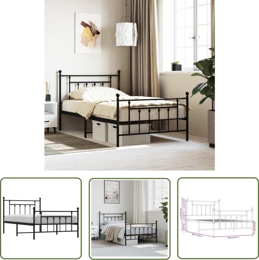 VidaXL The Living Store Bedframe Klassiek Metalen Constructie Met Extra Opbergruimte Zwart 207 x 105 x 97 cm