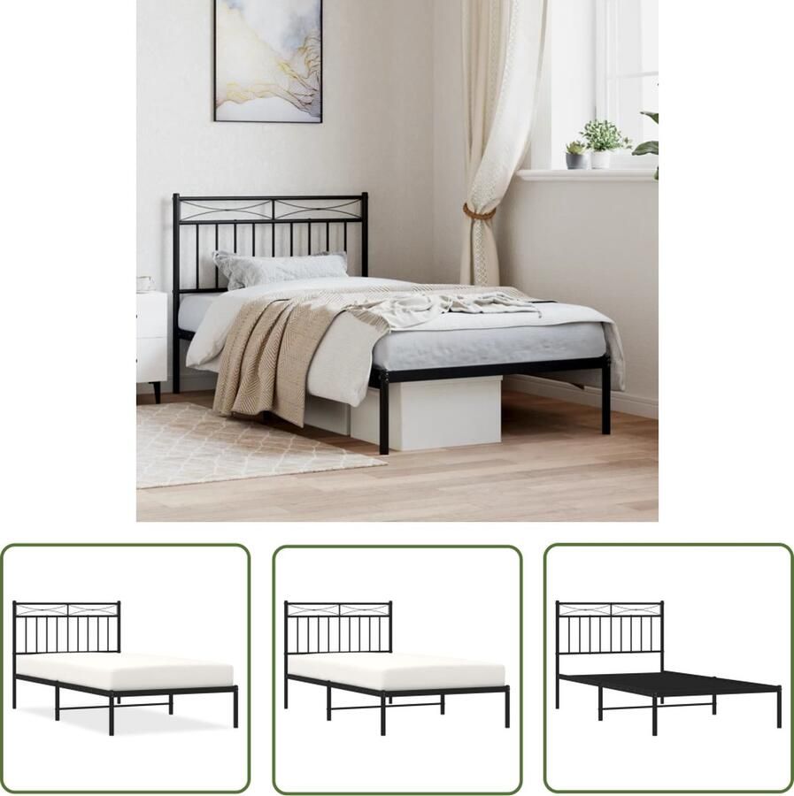VidaXL The Living Store Bedframe Klassiek Robuust Metaal Ondersteuning Extra opbergruimte Zwart 196x105x91cm