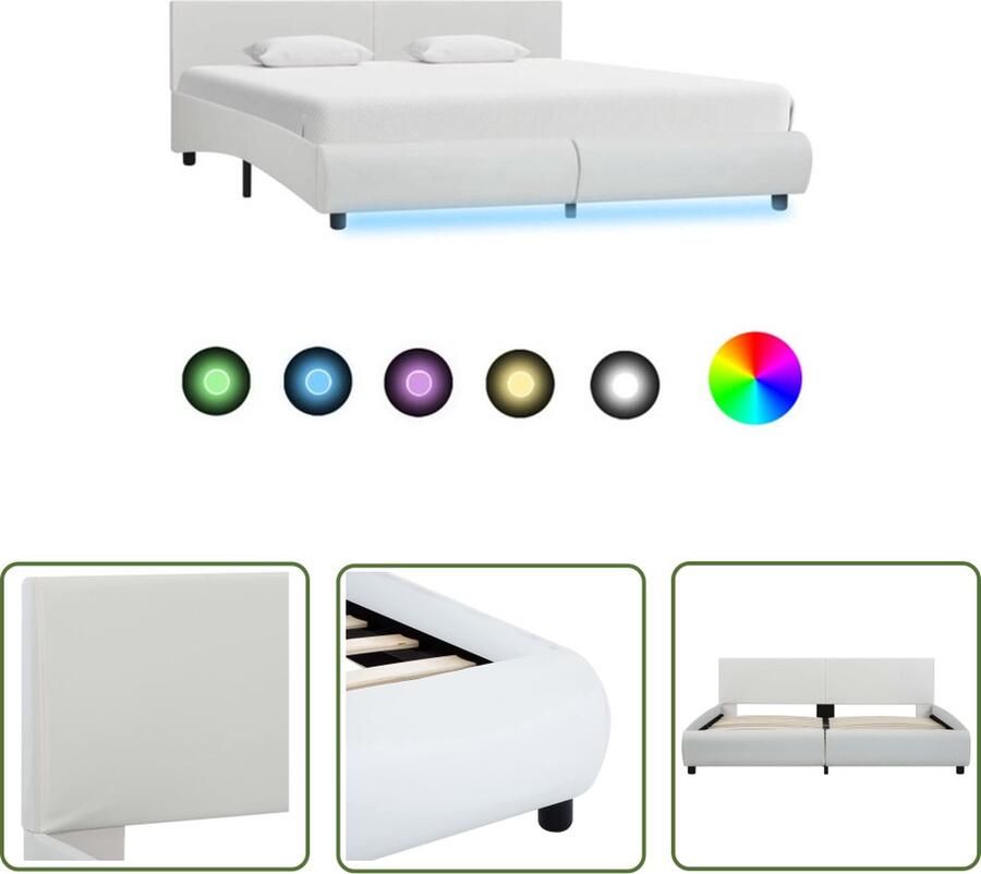 VidaXL The Living Store Bedframe Kunstleren Bed Afmeting- 217x164x65cm Ken- LED-strip