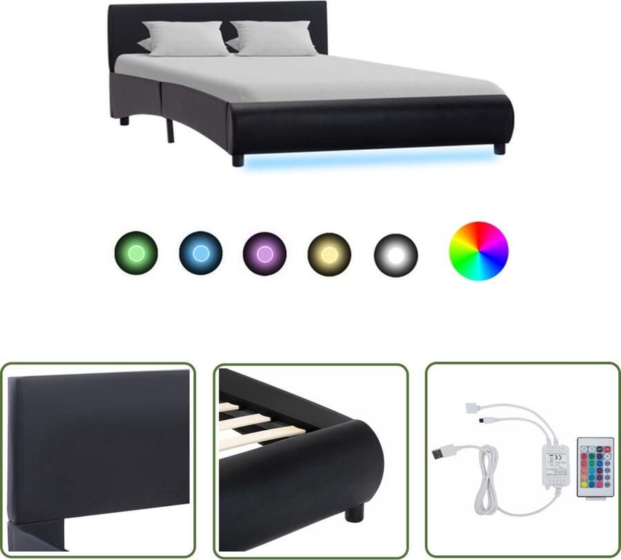 VidaXL The Living Store Bedframe Kunstleren bekleding Zwart 217 x 124 x 65 cm (L x B x H) Geschikt voor matras van 120 x 200 cm