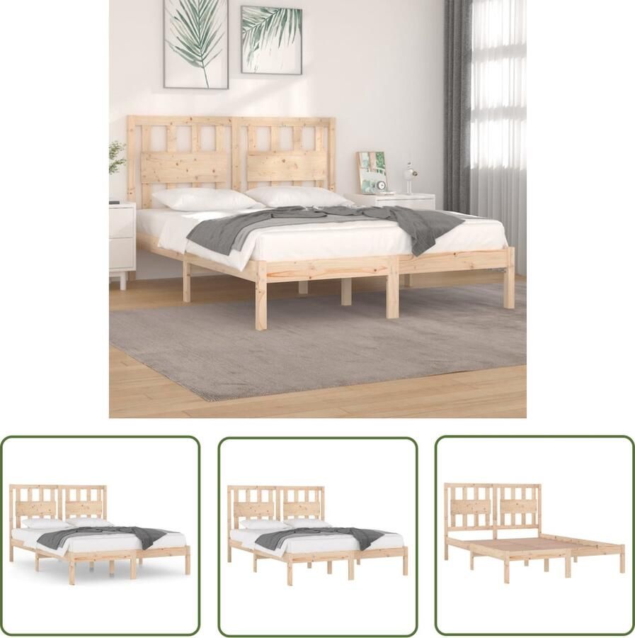 The Living Store Houten Bedframe Grenenhout 150 x 200 cm Rustiek Houten Bedframe Grenenhout Bedframe King Size Bedframe Tweepersoons Bedframe 150x200