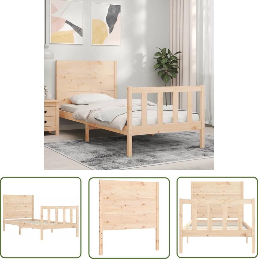 The Living Store Bedframe met hoofdbord massief hout 3FT Single Bedframe Bedframes Bed Eenpersoonsbed Slaapkamermeubel Houten Bedframe Houten Bed Bedbodem Massief Houten Bedframe Ledikant Bedframe Met Hoofdeinde - Foto 6
