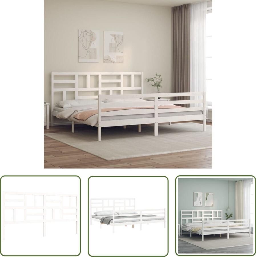 The Living Store Bedframe met hoofdbord massief hout wit 6FT Super King Bedframe Bedframes Bed Tweepersoonsbed Slaapkamermeubel Houten Bedframe Houten Bed Bedbodem Massief Houten Bedframe Ledikant Bedframe Met Hoofdeinde - Foto 2
