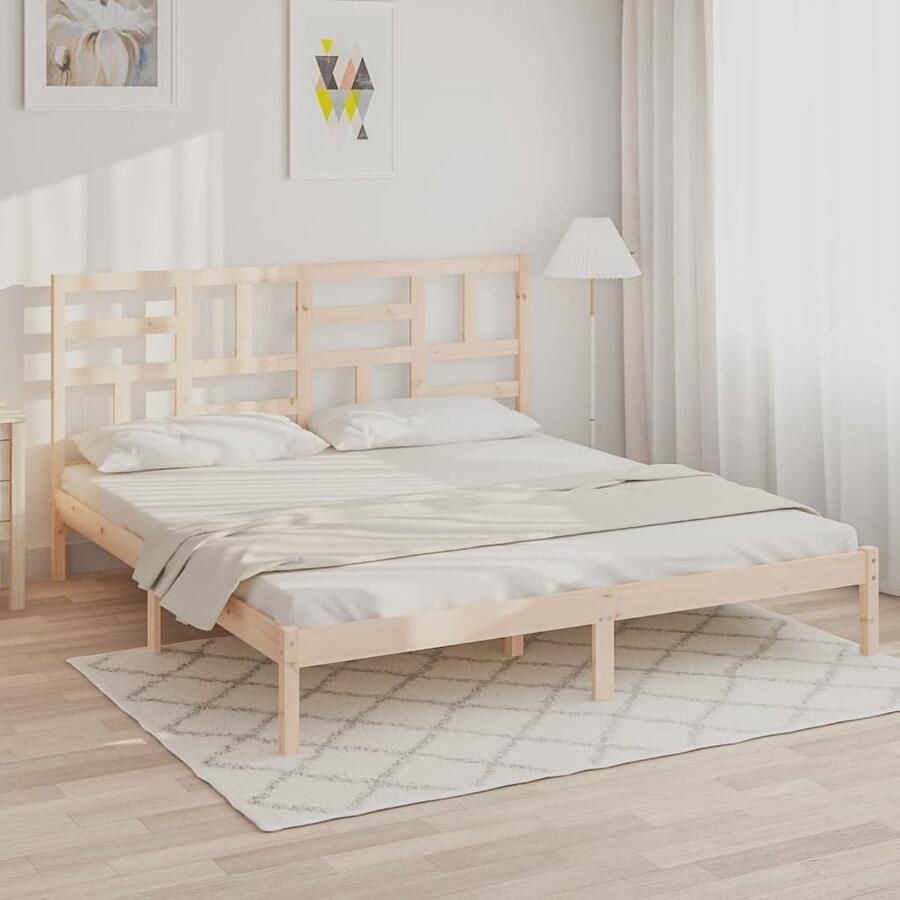 VidaXL The Living Store Bedframe Massief Grenenhout Houten Bedframe 205.5 x 206 x 104 cm Geschikt voor 200 x 200 cm Matras The Living Store