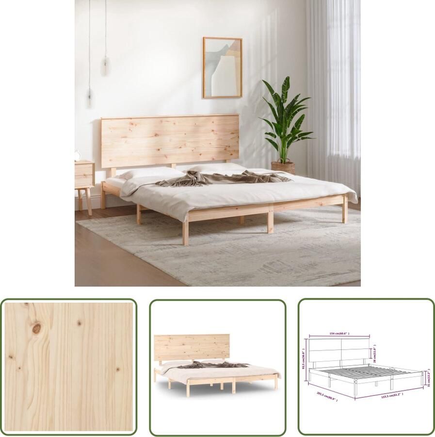VidaXL The Living Store Bedframe Massief Grenenhout King Size 150 x 200 cm Comfortabel Hoofdeinde
