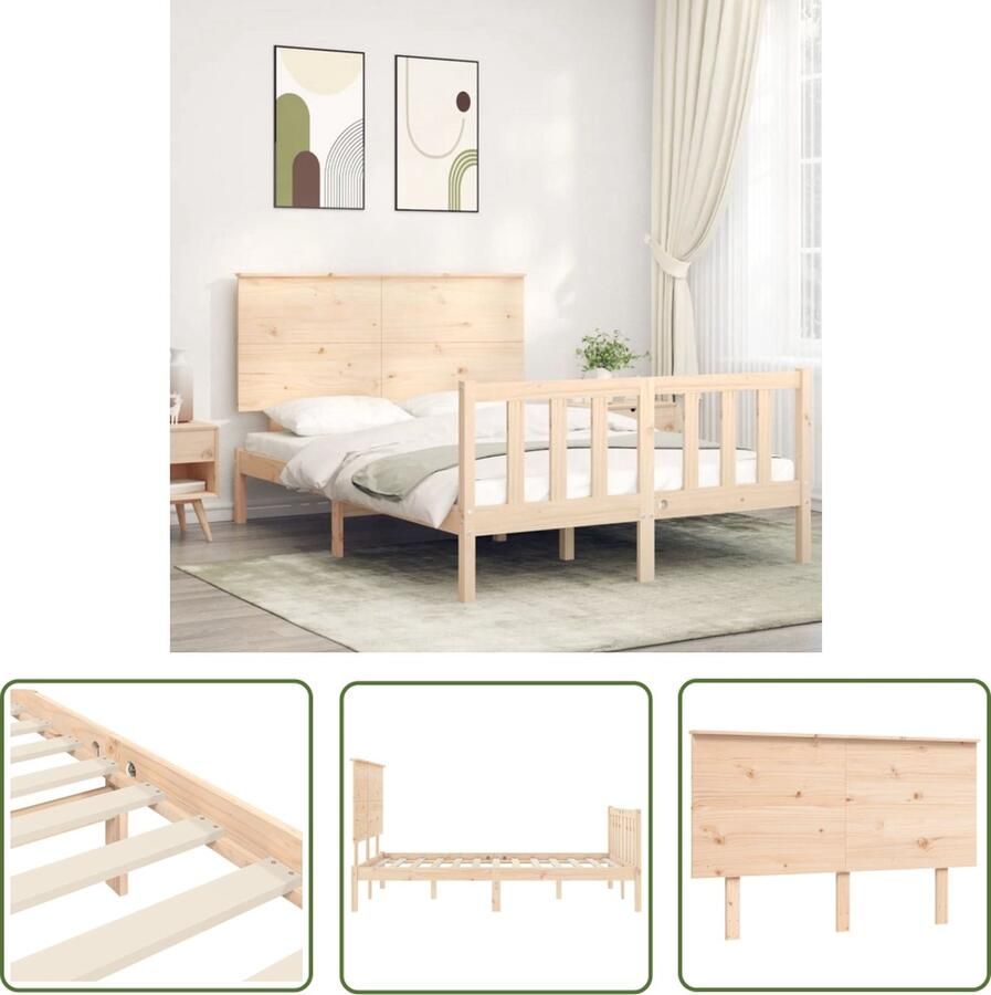 VidaXL The Living Store Bedframe Massief Grenenhouten 205.5 x 145.5 x 82.5 cm Multiplex Lattenbodem Functioneel hoofd- en voeteneinde Montage vereist