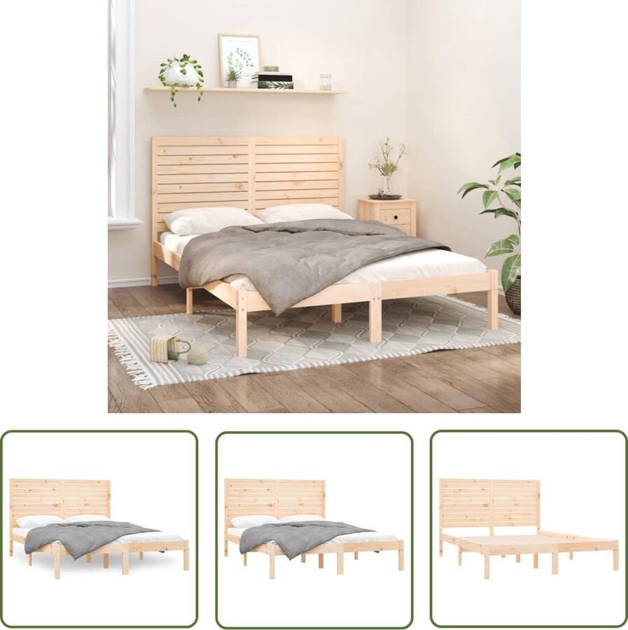 The Living Store Bedframe Grenenhout 150 x 200 cm Tijdloos ontwerp Houten Bedframe Grenenhout Bedframe King Size Bed Tweepersoons Bed Met Hoofdbord
