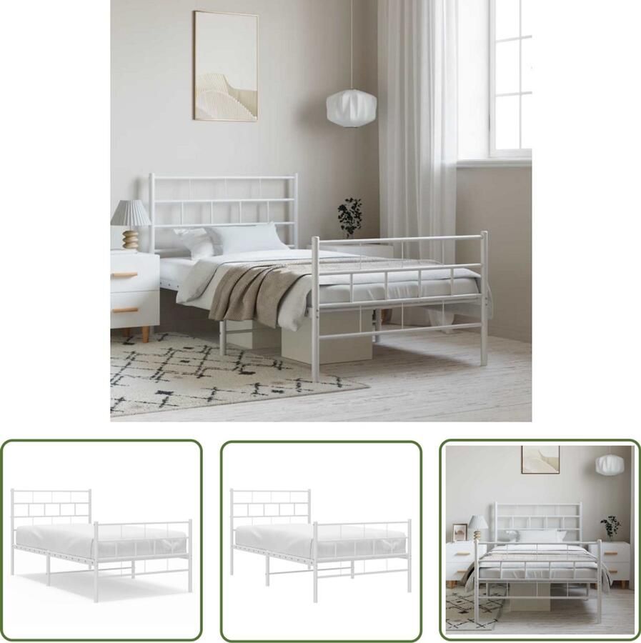VidaXL The Living Store Bedframe met hoofd- en voeteneinde metaal wit 100x200 cm Metalen Bed Frame Klassiek Bed Frame Wit Staal Bed Frame Boxspring Bed Frame