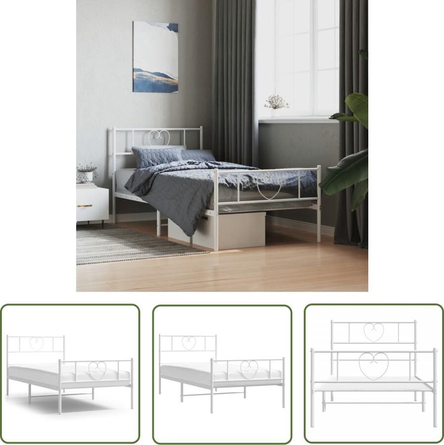 The Living Store Bedframe Classic Metalen Wit 196 x 80 x 90 cm Robuuste constructie Metalen Bedframe Klassiek Bed Wit Bed Met Opbergruimte Staal Bedframe