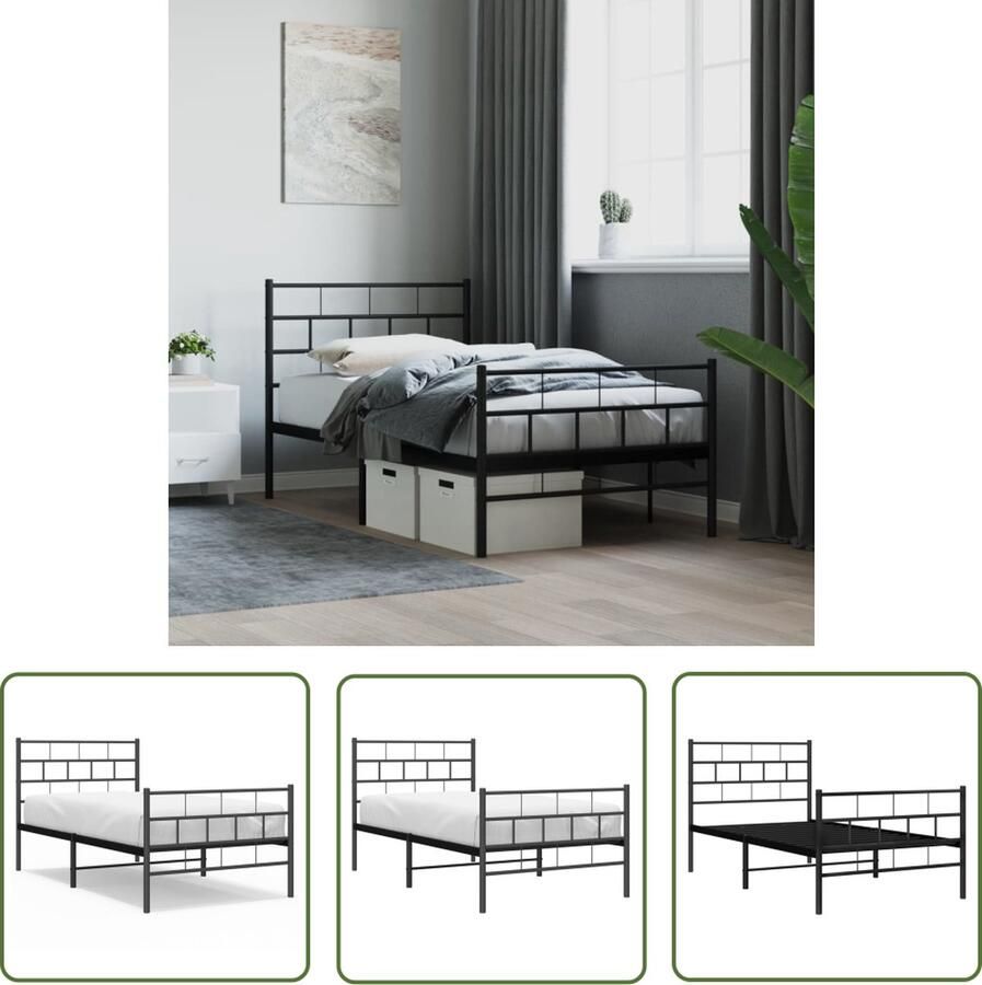 VidaXL The Living Store Bedframe met hoofd- en voeteneinde metaal zwart 90x200 cm Metalen Bed Frame Klassiek Bed Frame Zwart Staal Bed Frame Tweepersoons Bed Frame