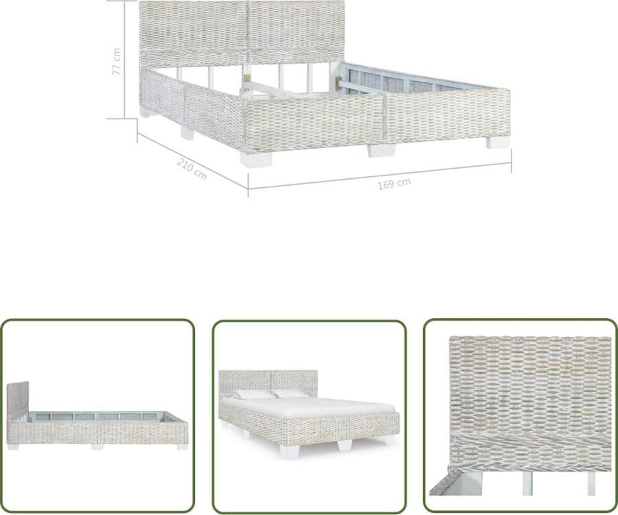 VidaXL The Living Store Bedframe Rattan 160 x 200 cm Grijs Handgemaakt Slijtvast Duurzaam