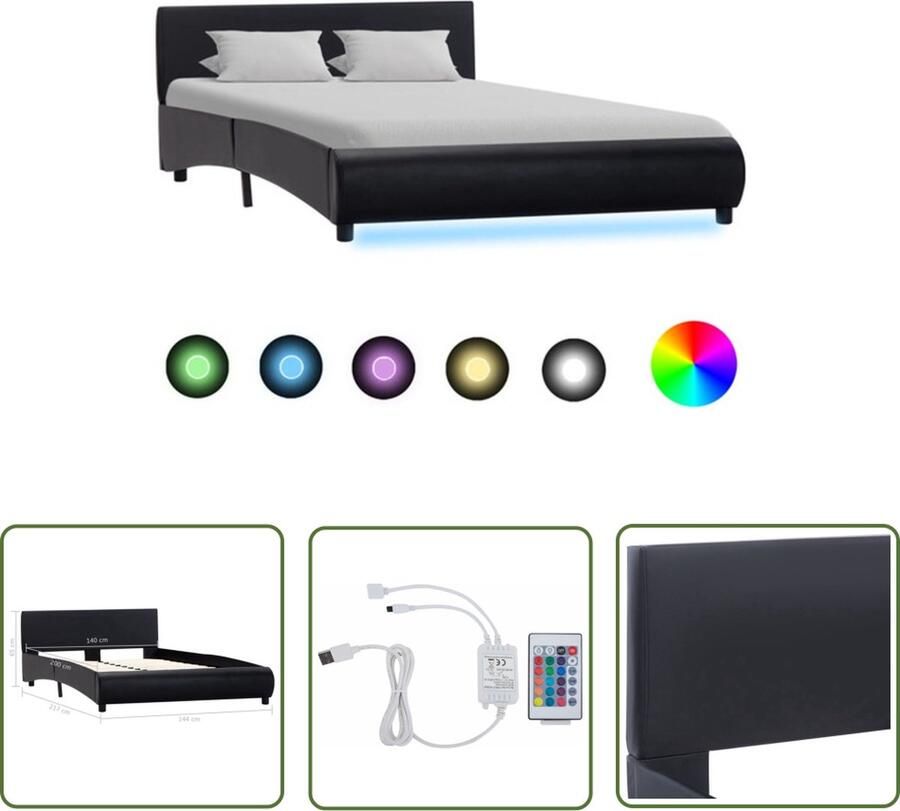 VidaXL The Living Store Bedframe The Living Store Kunstleren bedframe The Living Store 217 x 144 x 65 cm Zwart