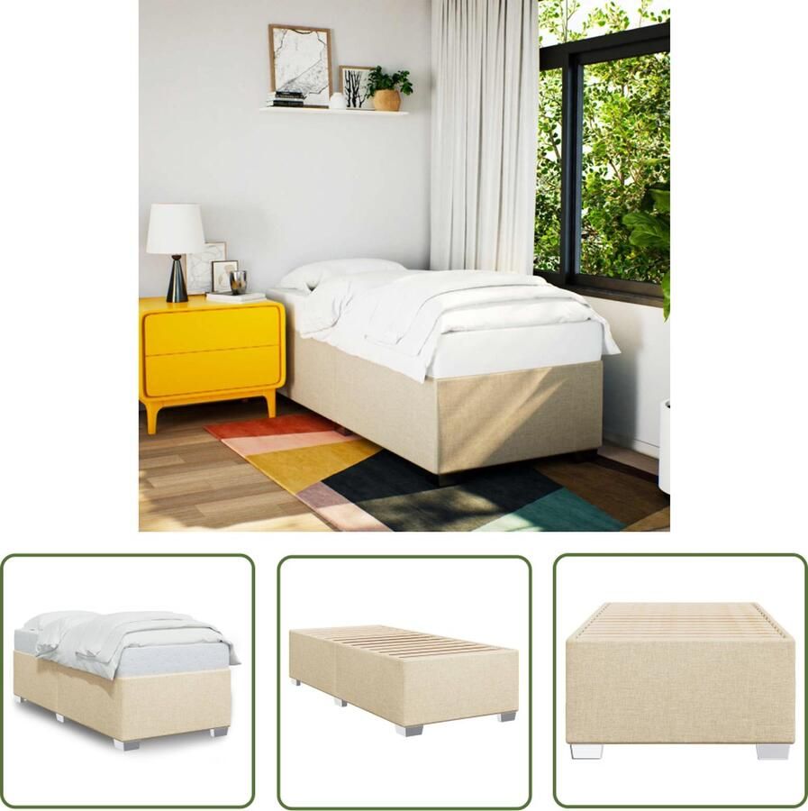 VidaXL The Living Store Bedframe zonder matras 100x200 cm stof crèmekleurig Bed Frame Tweepersoons Bed Crème Kleur Houten Bed Stoffen Bed