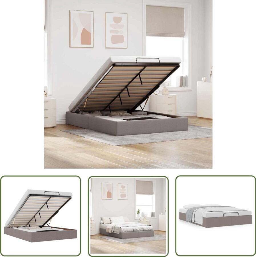 VidaXL The Living Store Bedframe zonder matras 140x190 cm stof taupe Voetensteun Hoofdbord Tweepersoonsbed Stapelbare Beddengoed Opslagruimte